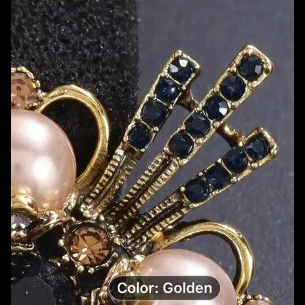 💎 Costume Rhinestone Pearl Gold Tone Fashion Brooch - Picture 4 of 6